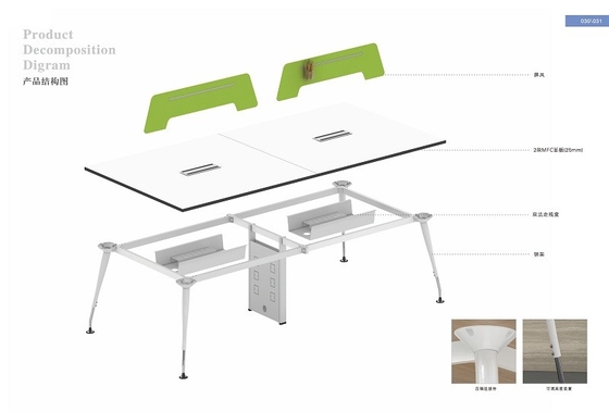 4 أشخاص كتلة وجها لوجه على شكل وعاء أثاث طاولة مكتب 2400x1200mm المزود